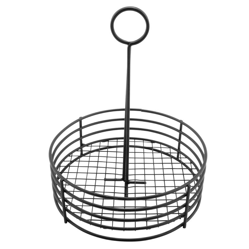 Get G.E.T. 4-31850 Black Round Stainless Steel Condiment Caddy Iron Teflon Coated Table Caddies Collection, Non Stick, 7.5" - Image 1