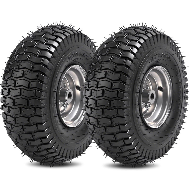 RRQ (2 Pack) RRQ 15x6.00-6nhs Lawn Mower Tires and Wheel Assembly, Replacement Riding Lawn Mower Front Tires, Compatible with John Deere Craftsman Husqvarna Lawn Mowers, 3/4" Bushings, 3" Centered Hub - Image 1