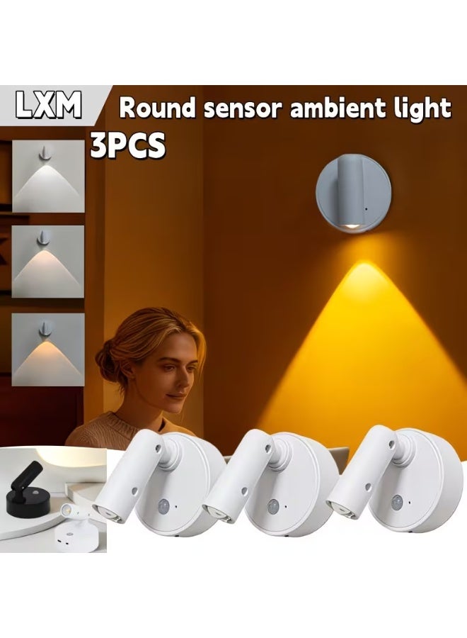 مجموعة مصابيح حائط LED LXM بمستشعر حركة، 3 قطع، RGB، قابلة للدوران 350 درجة، قاعدة مغناطيسية، شحن تايب سي، سبوت لايت ABS عصري - Image 2
