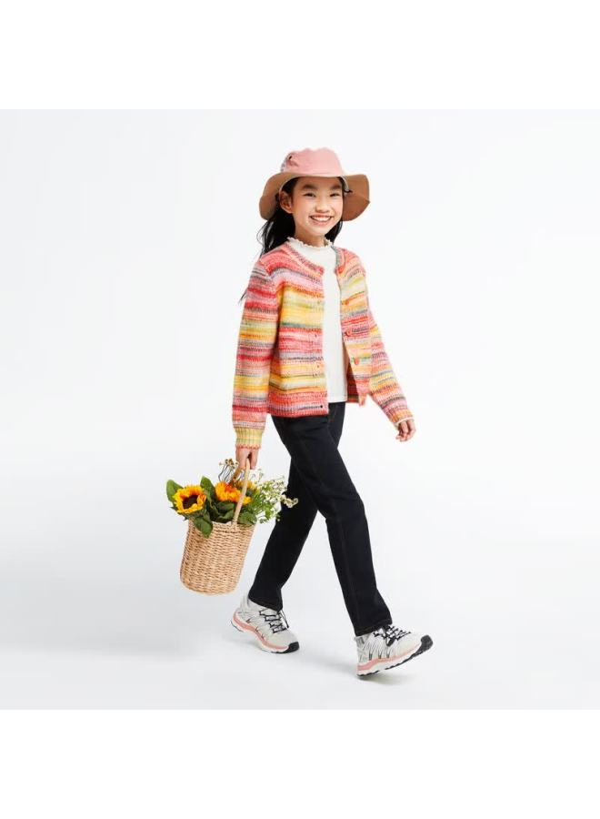 Annil Kids Girls Long Sleeve Knitted Cardigan Autumn New Rainbow Stripe 150 - Image 2