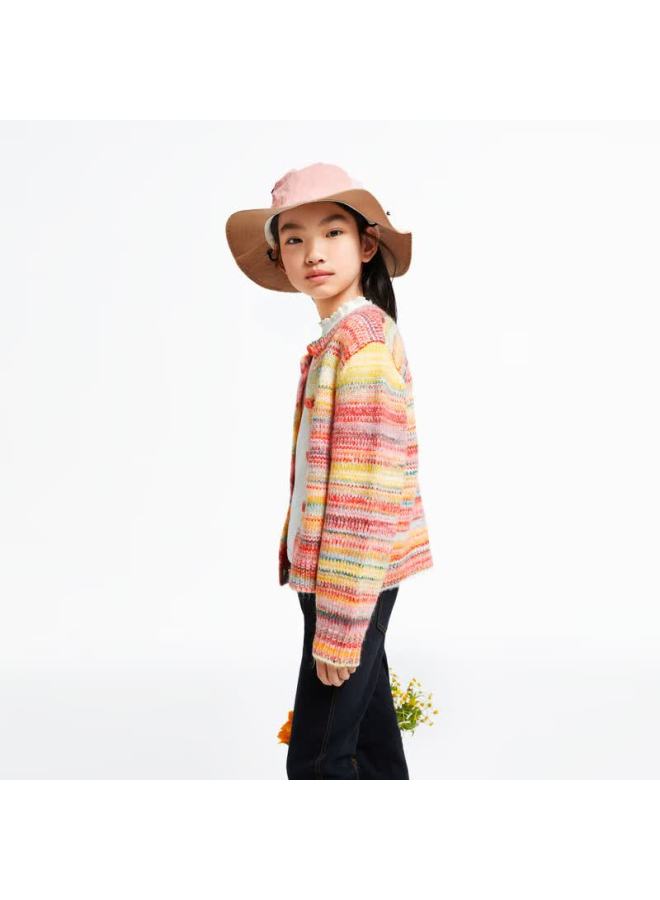 Annil Kids Girls Long Sleeve Knitted Cardigan Autumn New Rainbow Stripe 150 - Image 1