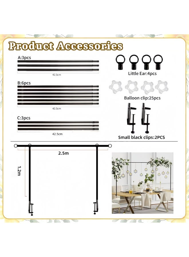 Over The Table Rod Stand with 25 Balloon Clips, Adjustable 125-250cm Length & 70-120cm Tall Table Arch, Heavy Duty Metal Backdrop Stand for Birthday, Wedding, Eid & Party Decorations (Black) - Image 2