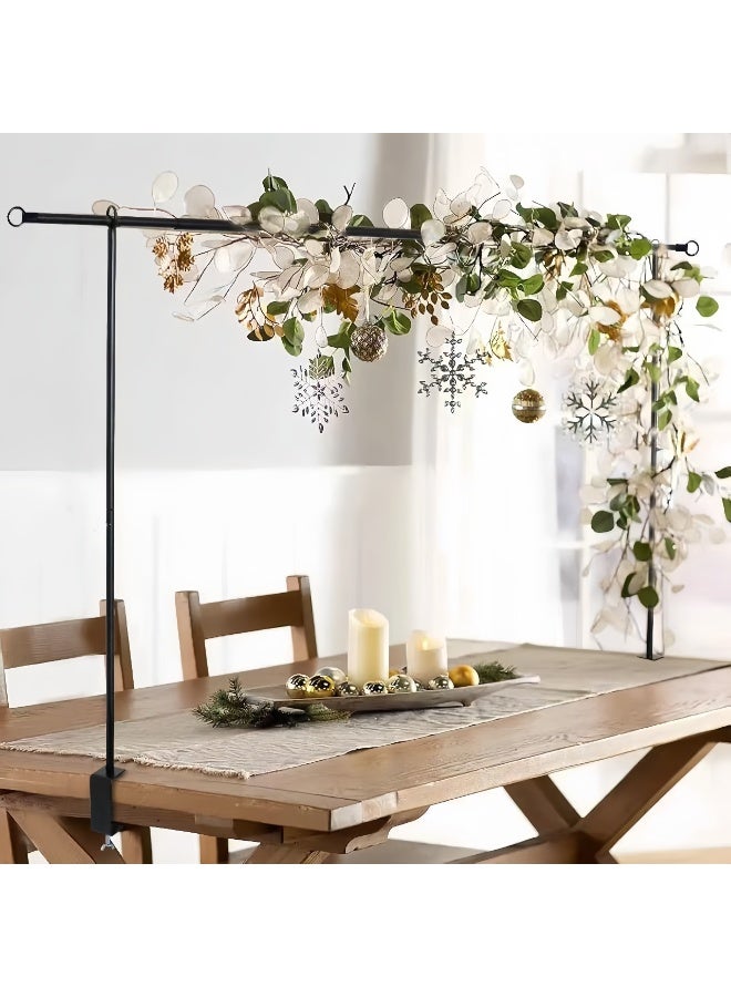 Over The Table Rod Stand with 25 Balloon Clips, Adjustable 125-250cm Length & 70-120cm Tall Table Arch, Heavy Duty Metal Backdrop Stand for Birthday, Wedding, Eid & Party Decorations (Black) - Image 1