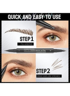 HelloKiss Precise Liquid Eyebrow Pen with Brush Double Headed Ink Pen 2 Tip Microblading Brow Pen Curved Eyebrow Pencil, 2 Fork Tip Eye Pen Waterproof Long Lasting Ink Pen Light Brown #01  - Image 3