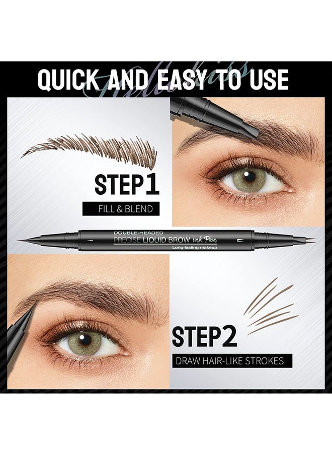 HelloKiss Precise Liquid Eyebrow Pen with Brush Double Headed Ink Pen 2 Tip Microblading Brow Pen Curved Eyebrow Pencil, 2 Fork Tip Eye Pen Waterproof Long Lasting Ink Pen Light Brown #01  - Image 3