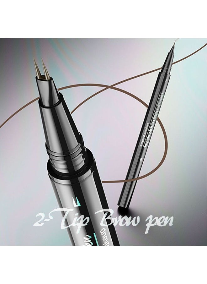 HelloKiss Precise Liquid Eyebrow Pen with Brush Double Headed Ink Pen 2 Tip Microblading Brow Pen Curved Eyebrow Pencil, 2 Fork Tip Eye Pen Waterproof Long Lasting Ink Pen Light Brown #01  - Image 4