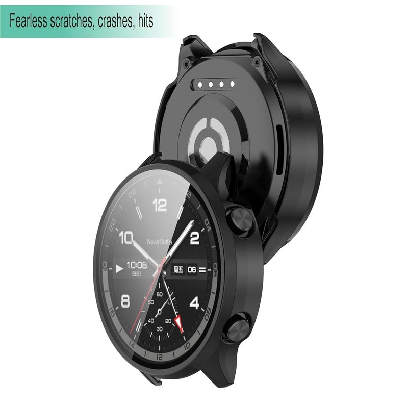 Wisely Shine Protective Slim Bumper Tempered Glass Case Cover Compatible with OnePlus Watch 2R, Luxury Black - Image 2