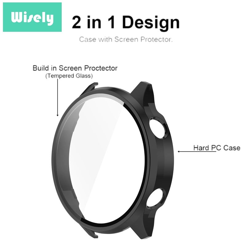 Wisely Shine Protective Slim Bumper Tempered Glass Case Cover Compatible with OnePlus Watch 2R, Luxury Black - Image 5
