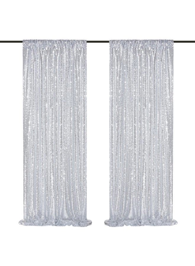 QueenDream Silver Sequin Backdrop 2 Panels 2FTx8FT Christmas Party Backdrop Curtains Glitter Photo Background for Wedding Baby Shower Stage Decorations - Image 1