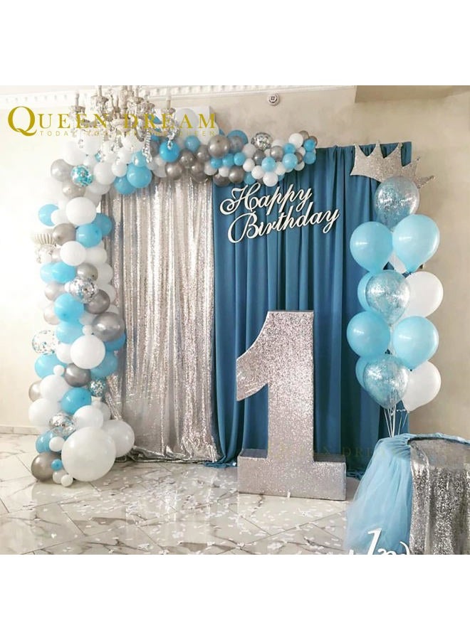 QueenDream Silver Sequin Backdrop 2 Panels 2FTx8FT Christmas Party Backdrop Curtains Glitter Photo Background for Wedding Baby Shower Stage Decorations - Image 2