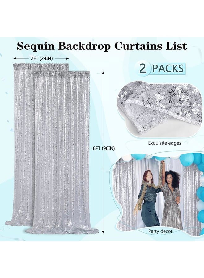 QueenDream Silver Sequin Backdrop 2 Panels 2FTx8FT Christmas Party Backdrop Curtains Glitter Photo Background for Wedding Baby Shower Stage Decorations - Image 3