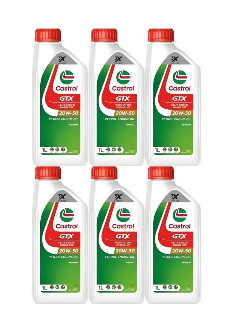 Castrol GTX 20W-50 Engine Oil - Powerful, intelligent engine protection from the first start/ (6 bottles * 1 liter) - Image 1