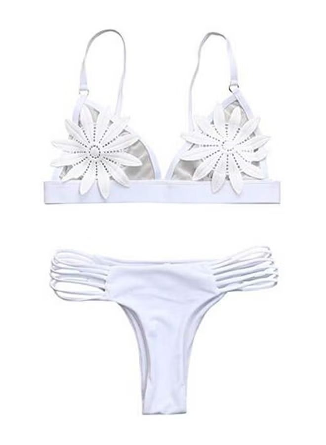 General Two-piece bikini suit swimsuit solid flower patch white  - Image 1
