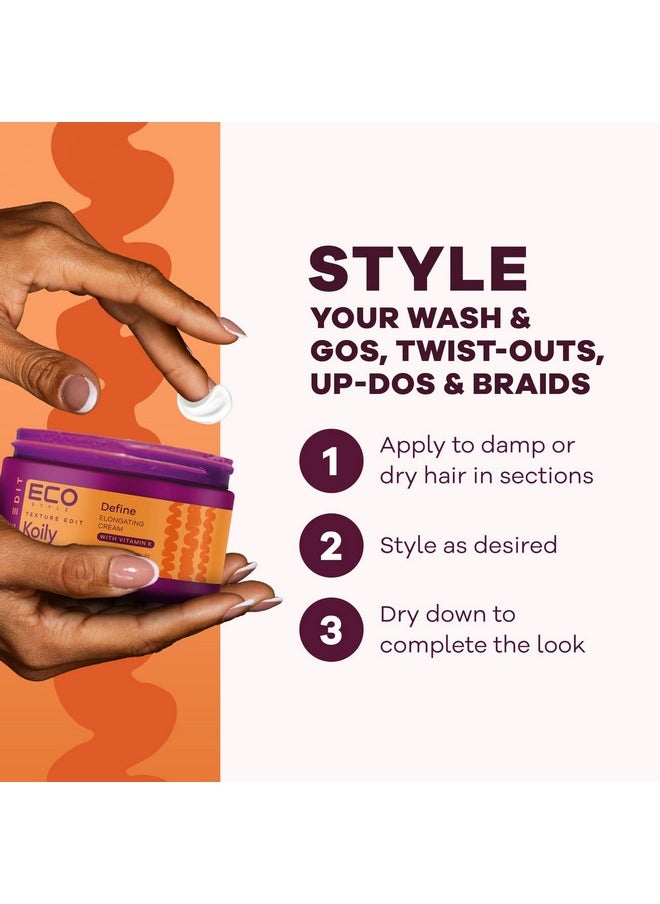 , Texture Edit, Koily Define Elongating Cream For Type 4 Curly Hair - A Sulfate-Free, Maximum Hold Defining Curl Cream That Smooths, Lengthens And Sculpts. 6Oz