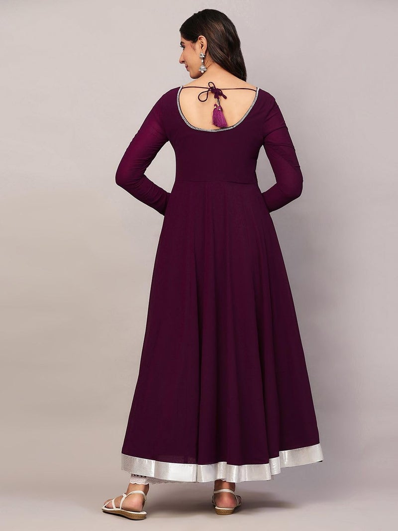 KZA Women's Georgette Hand Embroidered Flared Anarkali Suit with Full Sleeves | Ethnic Anarkali Kurta for Women Purple - Image 4
