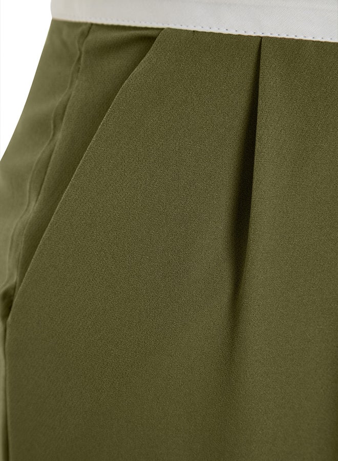 Khaki Wide Leg High Waist Belt Detail Woven Trousers TWOSS23PL00150