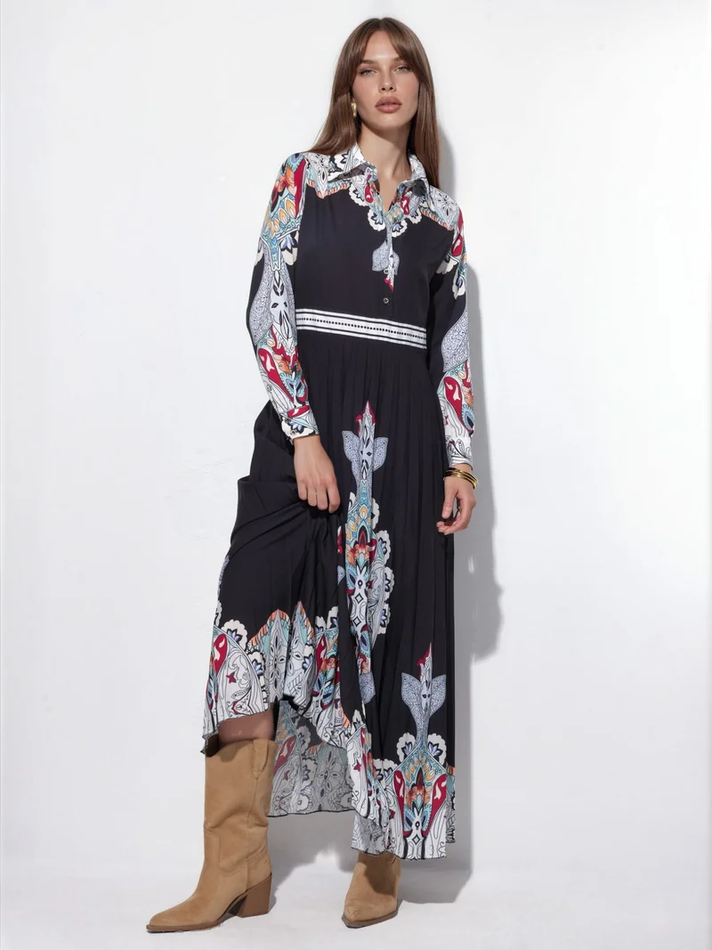 جينيفر Patterned Long Woven Maxi Dress