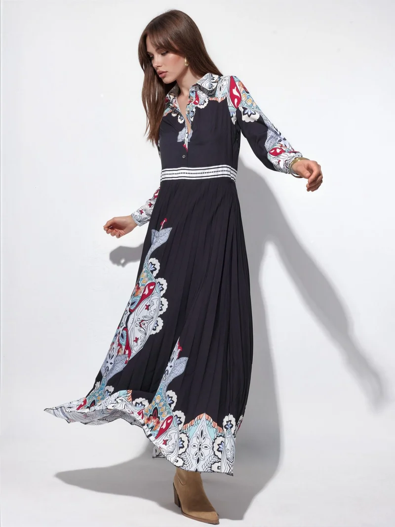 جينيفر Patterned Long Woven Maxi Dress