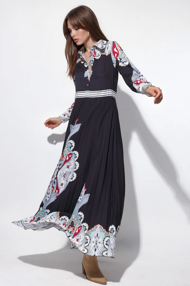جينيفر Patterned Long Woven Maxi Dress