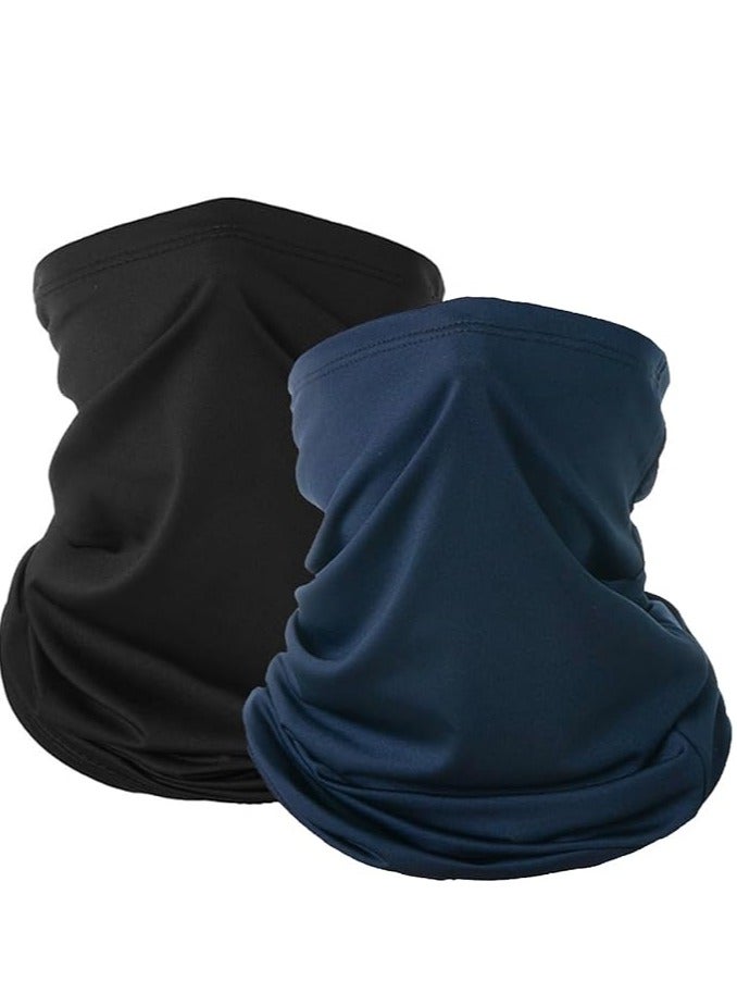 2 Pack Breathable Cooling Neck Gaiters, Ice Silk Face Shield Scarf, Multifunctional Headwear Bandana Face Cover,UV Protection Headband Scarf,Reusable Stretchy Balaclava (Black+Navy)