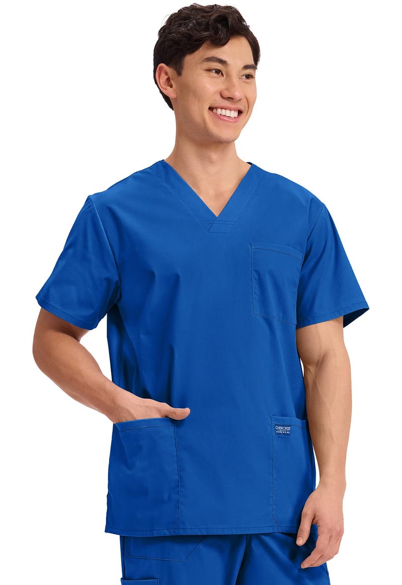 Cherokee Men's V-Neck Top Traditional fit with 4 Pockets, Ultra Soft, Durable, Fade Resistant, 2-Way Stretch Fabric Plus Size - WW695, 2XL, Royal - Image 4