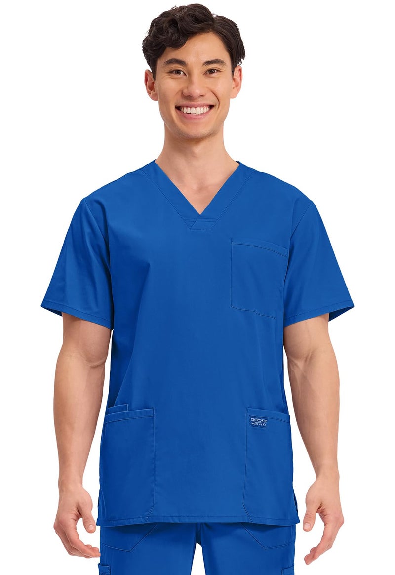 Cherokee Men's V-Neck Top Traditional fit with 4 Pockets, Ultra Soft, Durable, Fade Resistant, 2-Way Stretch Fabric Plus Size - WW695, 2XL, Royal - Image 1