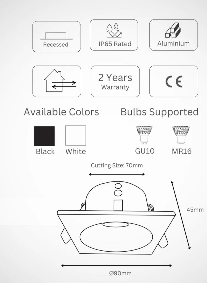 White GU10 Spotlight Frame Waterproof Recessed Square - Image 4