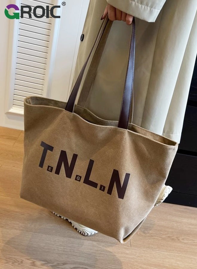GROIC Tote Bags for Women, Fashion Large Handle Satchel Shoulder Bag Handbag with Zipper,Reusable Grocery Shopping Bags,Canvas Tote Bag - Image 3