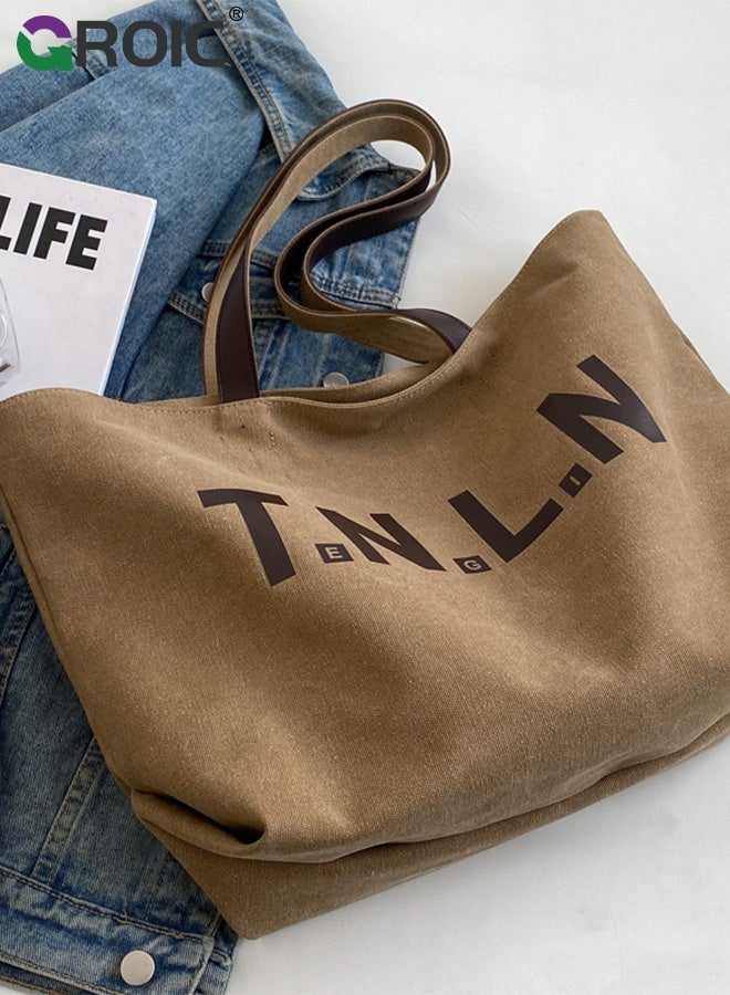 GROIC Tote Bags for Women, Fashion Large Handle Satchel Shoulder Bag Handbag with Zipper,Reusable Grocery Shopping Bags,Canvas Tote Bag - Image 4