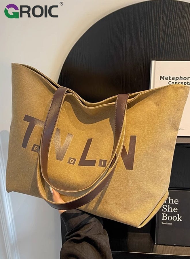 GROIC Tote Bags for Women, Fashion Large Handle Satchel Shoulder Bag Handbag with Zipper,Reusable Grocery Shopping Bags,Canvas Tote Bag - Image 5