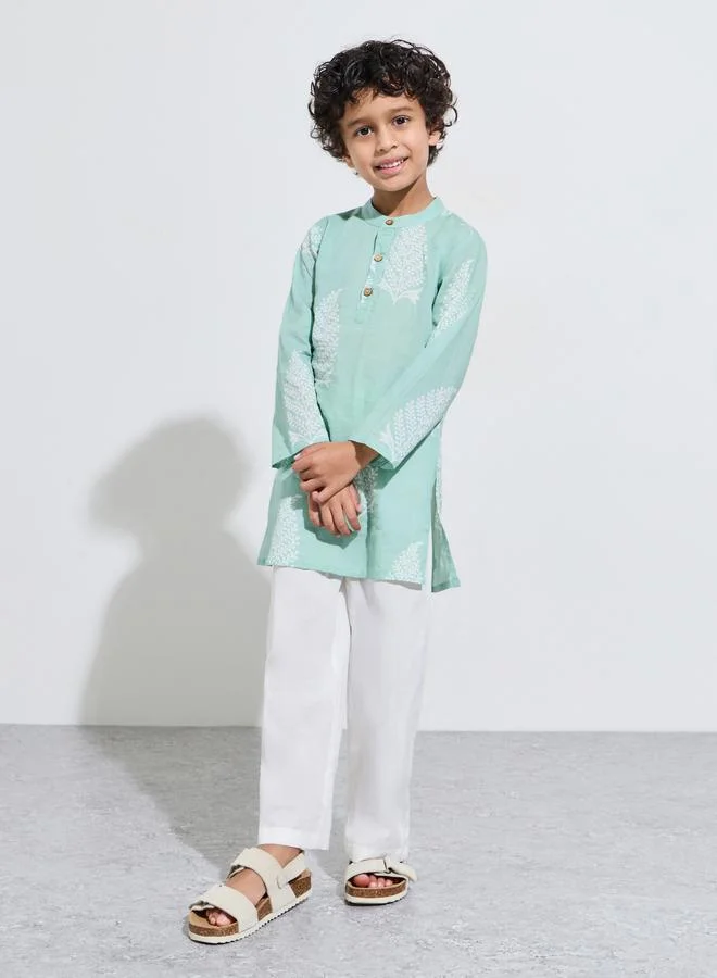 Amirah Boys Printed Kurta and Solid Pants Set