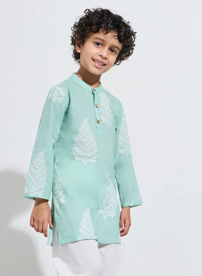 Amirah Boys Printed Kurta and Solid Pants Set