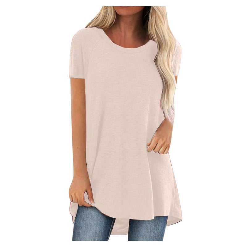 OA-1 Europe and America 2021 Ladies Solid Color T-Shirt AliExpress Round Neck Loose Short Sleeve Pullover Top Women white XXXXL - Image 1