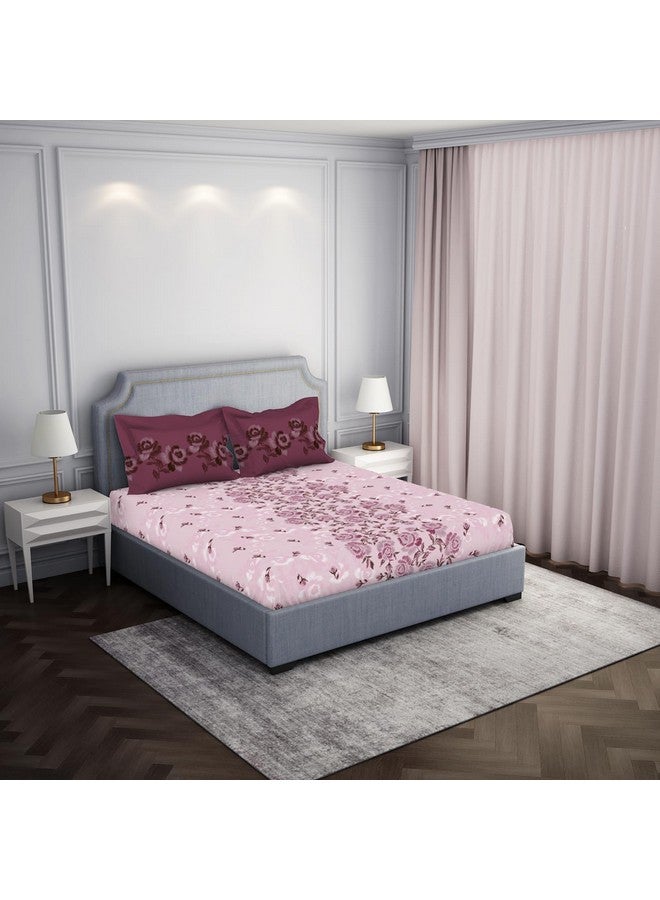 SPACES مفرش سرير مزدوج من قطن 100% بتقنية 144 TC مع 2 غطاء وسادة | قابل للتنفس وناعم جداً (88" × 100" بوصة) - وردي - Image 2