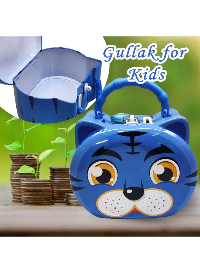 فنبلاست صندوق نقود على شكل نمر من فن بلاست للأطفال - حصالة نقود بتصميم كرتوني لطيف مع قفل ومفتاح، حصالة نقود معدنية لتوفير المال، جولاك للأطفال، هدايا عيد ميلاد للأطفال (أزرق) - Image 5