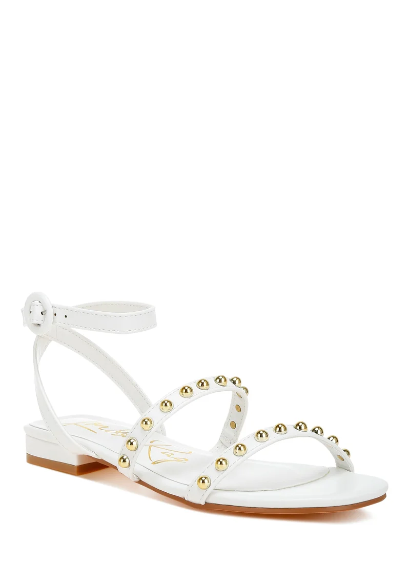 London Rag Studded Ankle Strap Flat Sandals in Off White