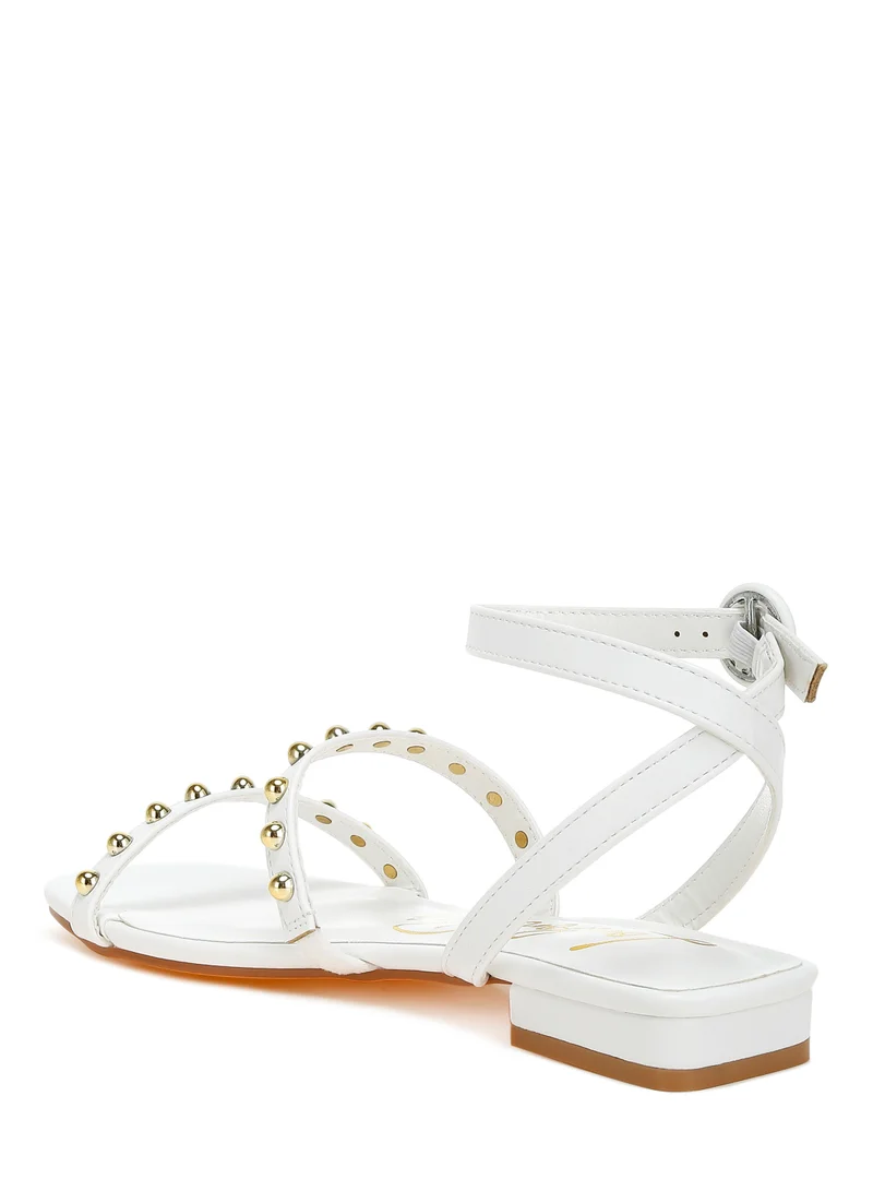 London Rag Studded Ankle Strap Flat Sandals in Off White