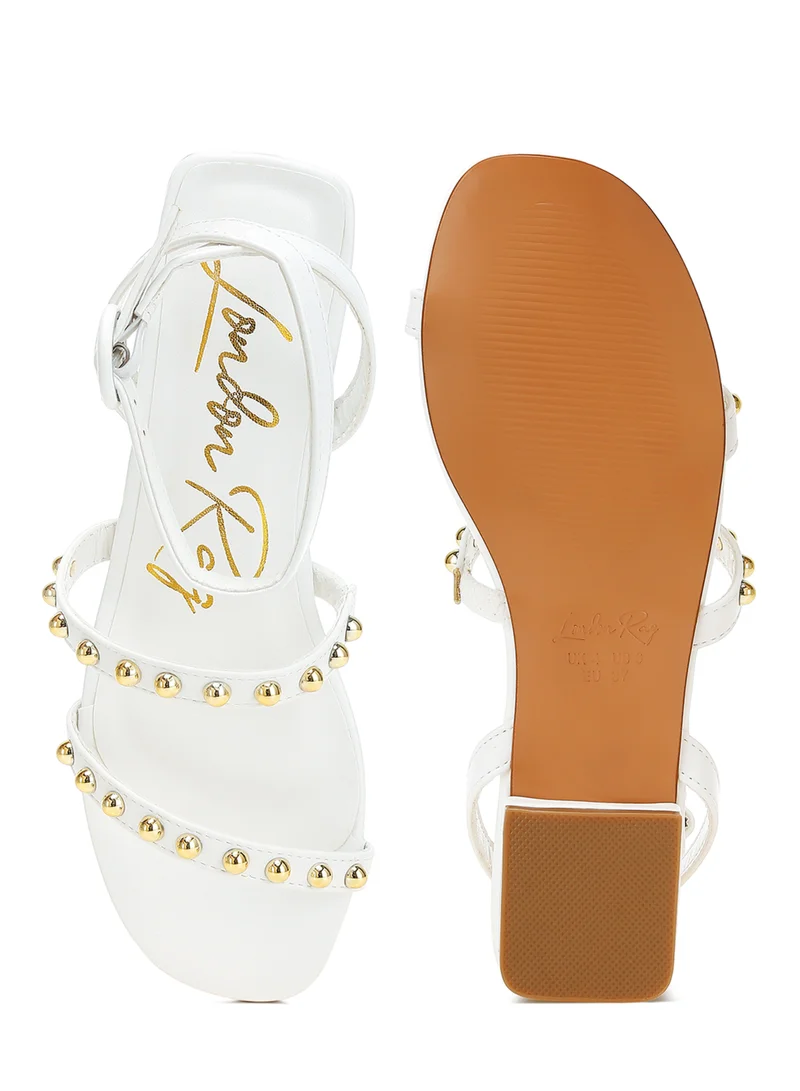 London Rag Studded Ankle Strap Flat Sandals in Off White