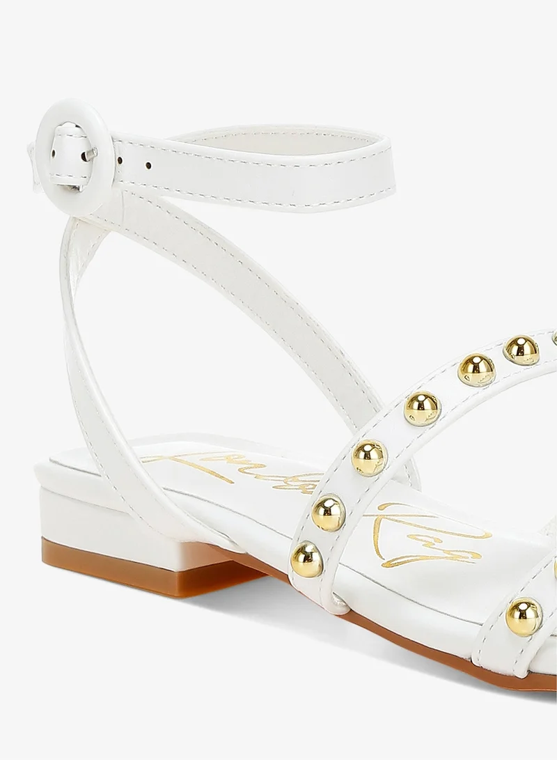 London Rag White and Silver Studded Ankle Strap Flat Sandals in Off White for Women | Best Price UAE