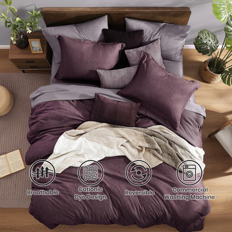 Monbix California King Comforter Set - 7 Pieces Cationic Dyeing Italian Plum Bed in a Bag Cal King Bed Sets with Comforter, Sheets, Pillowcases & Shams, Reversible Bedding Comforters Sets - Image 2