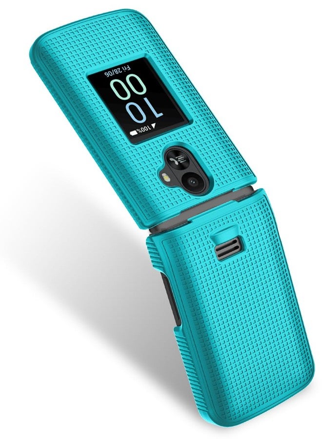 نيكيد سيل فون جراب Nakedcellphone لهاتف TCL Flip 3، غطاء حماية صلب رفيع [مضاد لبصمات الأصابع، بنمط شبكي] لهاتف T435 (2024) - أزرق مخضر، نعناعي، سماوي - Image 4