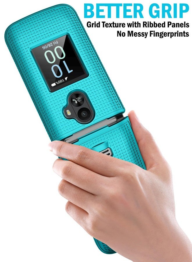 نيكيد سيل فون جراب Nakedcellphone لهاتف TCL Flip 3، غطاء حماية صلب رفيع [مضاد لبصمات الأصابع، بنمط شبكي] لهاتف T435 (2024) - أزرق مخضر، نعناعي، سماوي - Image 3