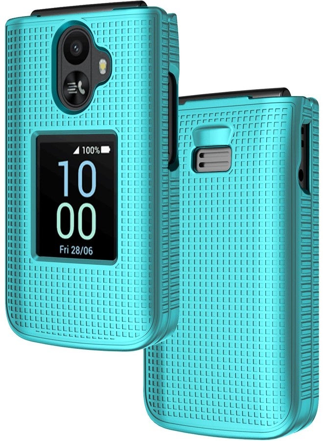 نيكيد سيل فون جراب Nakedcellphone لهاتف TCL Flip 3، غطاء حماية صلب رفيع [مضاد لبصمات الأصابع، بنمط شبكي] لهاتف T435 (2024) - أزرق مخضر، نعناعي، سماوي - Image 1