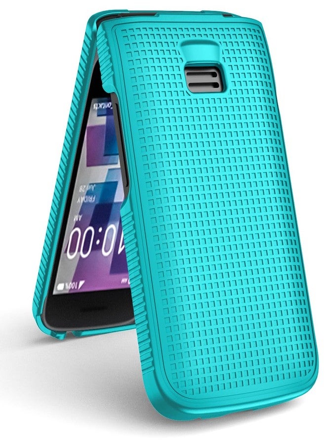 نيكيد سيل فون جراب Nakedcellphone لهاتف TCL Flip 3، غطاء حماية صلب رفيع [مضاد لبصمات الأصابع، بنمط شبكي] لهاتف T435 (2024) - أزرق مخضر، نعناعي، سماوي - Image 5