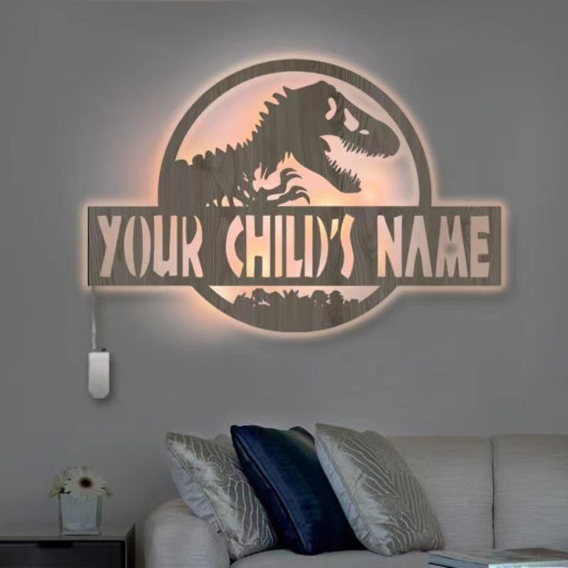 Jurassic Dinosaur Wood Lamp Wall Decoration Lamp New Creative Wooden Led Wall-Mounted Night Light - Image 1