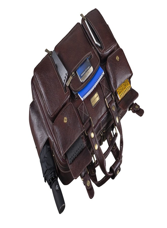 BRAND LEATHER 16 inch Genuine Leather Laptop Messenger Bag (Brown) - Image 4