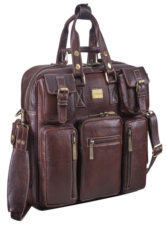 BRAND LEATHER 16 inch Genuine Leather Laptop Messenger Bag (Brown) - Image 1