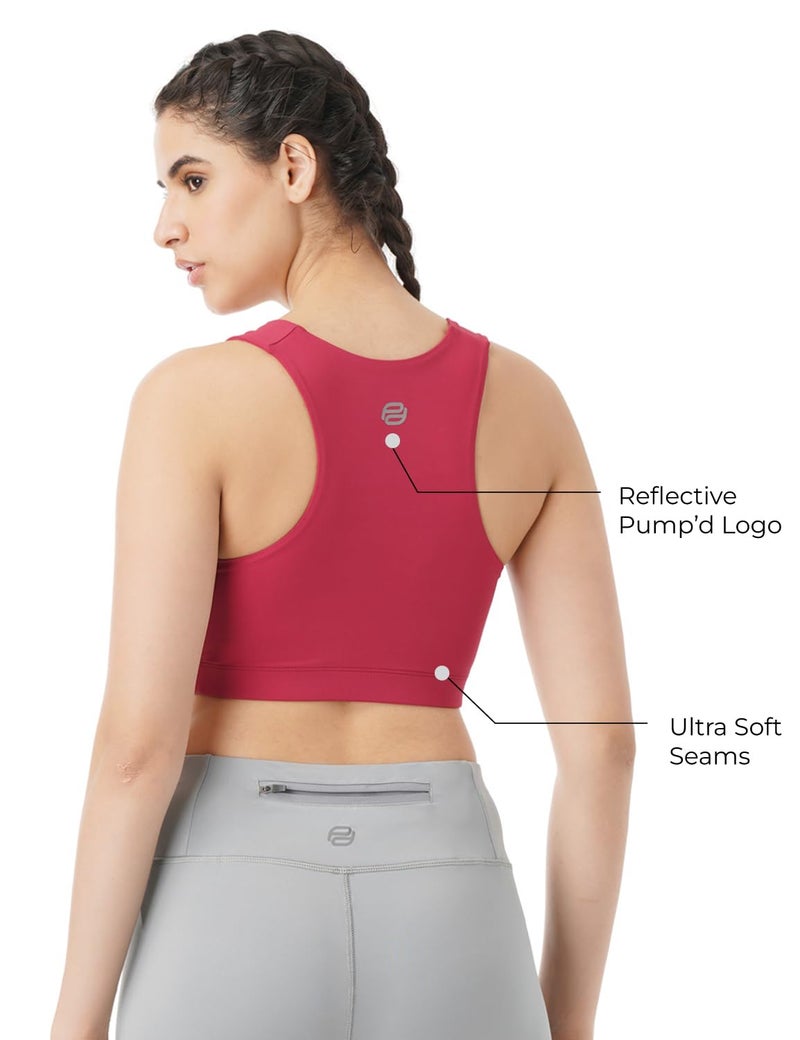 Pump'd Women's Full Coverage Racer Back Sports Bra -Light Padding, Removable Pads, Wire-Free, Anti-Odor, UV Protection, Soft Seams (Burgundy Baddies, S) - Image 2