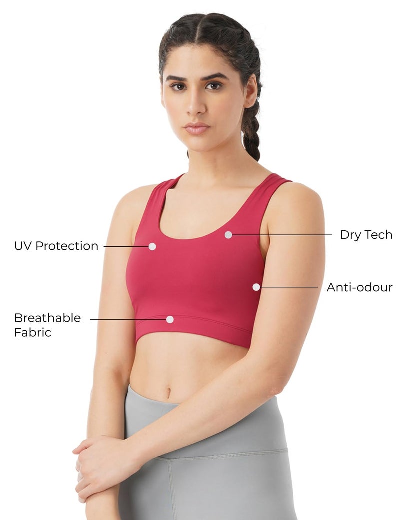 Pump'd Women's Full Coverage Racer Back Sports Bra -Light Padding, Removable Pads, Wire-Free, Anti-Odor, UV Protection, Soft Seams (Burgundy Baddies, S) - Image 3