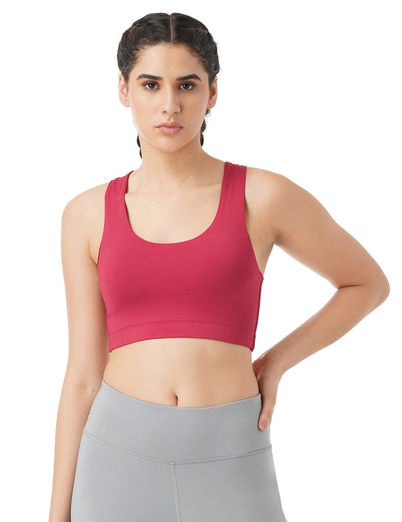 Pump'd Women's Full Coverage Racer Back Sports Bra -Light Padding, Removable Pads, Wire-Free, Anti-Odor, UV Protection, Soft Seams (Burgundy Baddies, S) - Image 1